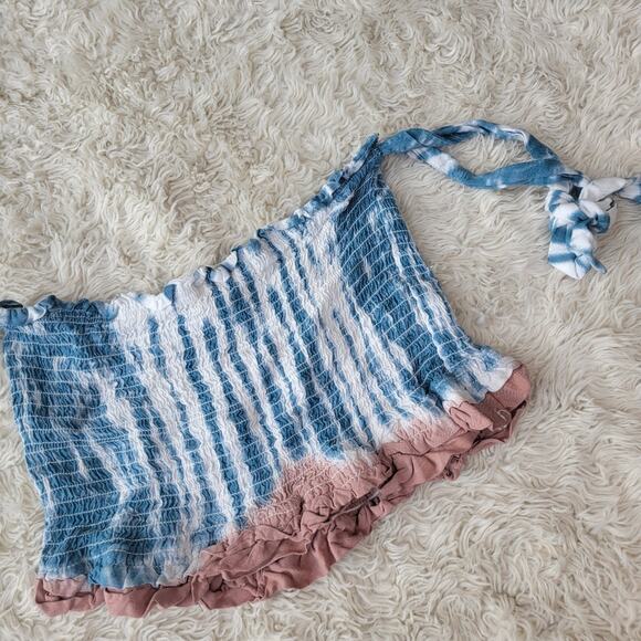 Ocean Drive Tie Dye Smocked Crop Tube Top Medium - Picture 2 of 5